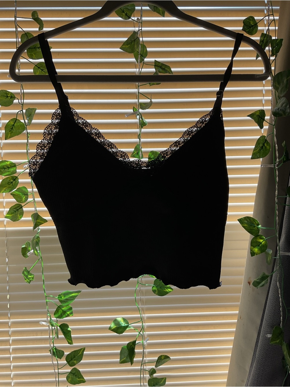 Black Lace Trim Ribbed Cami Top